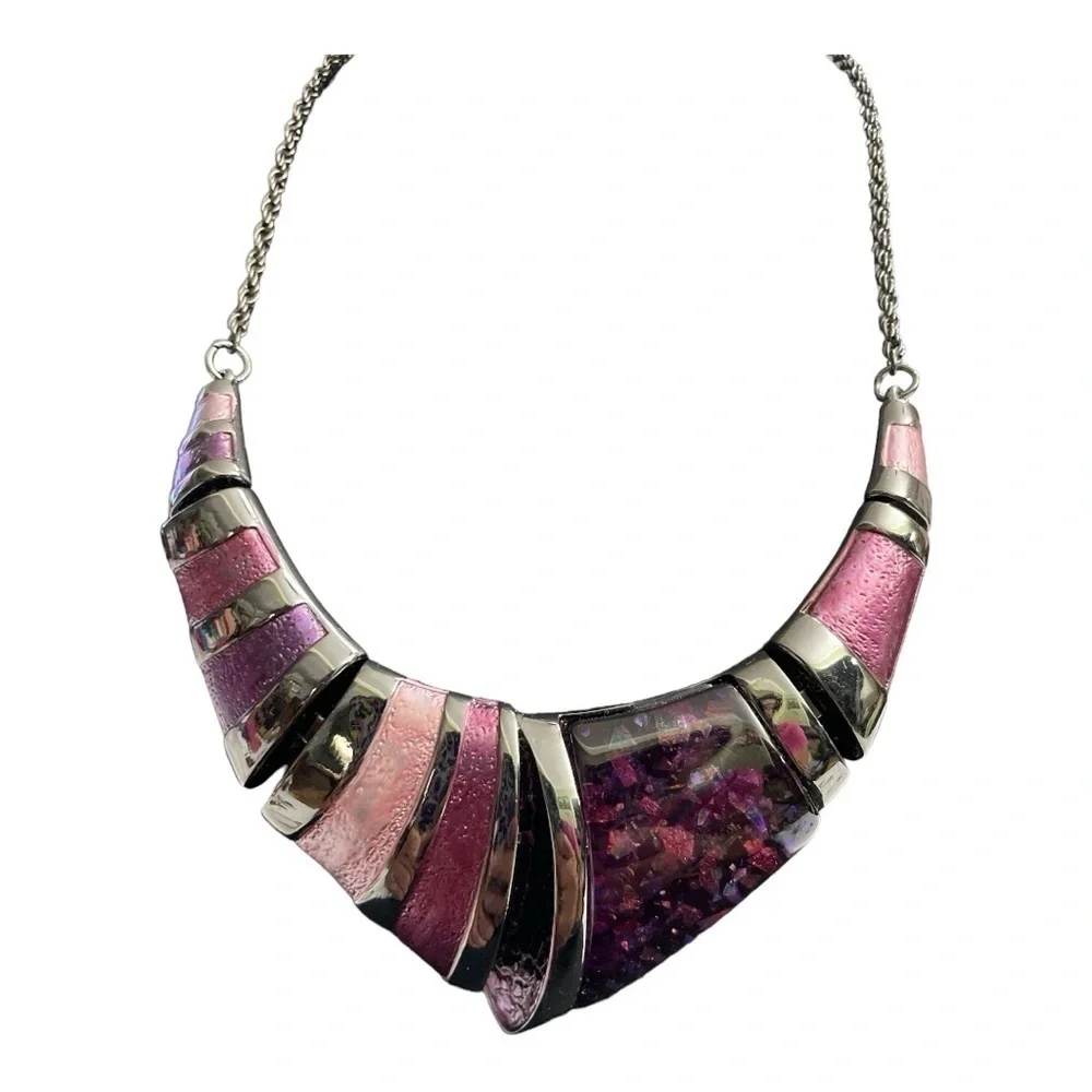 Designer inspired multi Purple epoxy coating crystal V shape Necklace